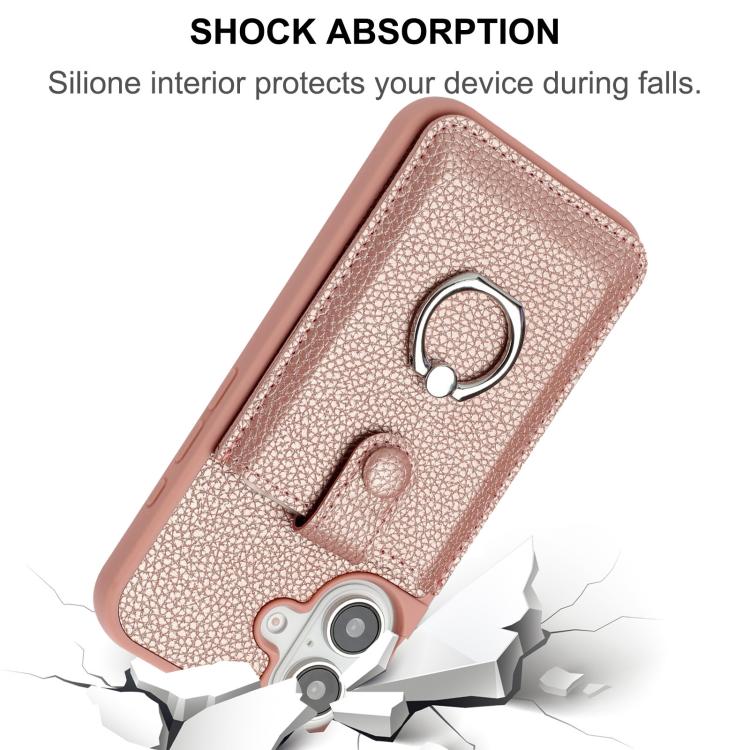 For iPhone 17 Litchi Texture Drawing Card Bag Ring Holder Phone Case