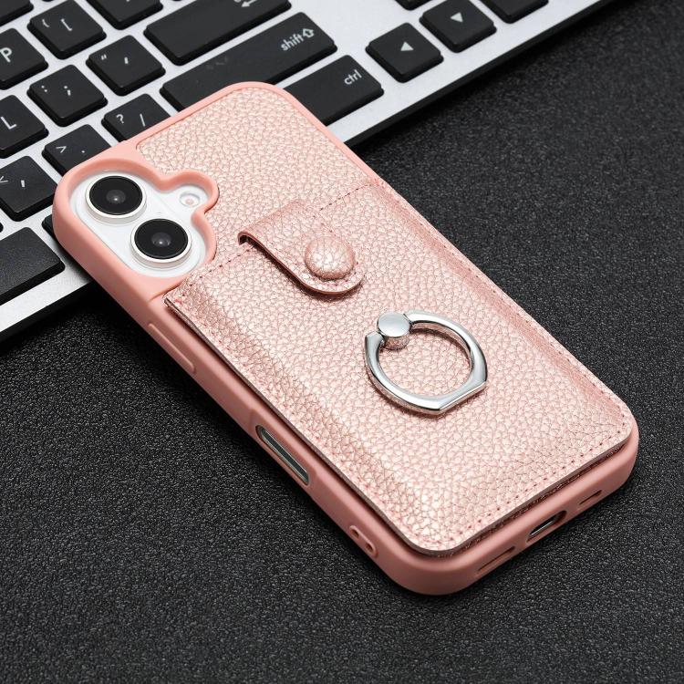 For iPhone 17 Litchi Texture Drawing Card Bag Ring Holder Phone Case