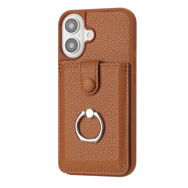 For iPhone 17 Litchi Texture Drawing Card Bag Ring Holder Phone Case