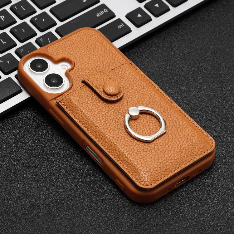 For iPhone 17 Litchi Texture Drawing Card Bag Ring Holder Phone Case