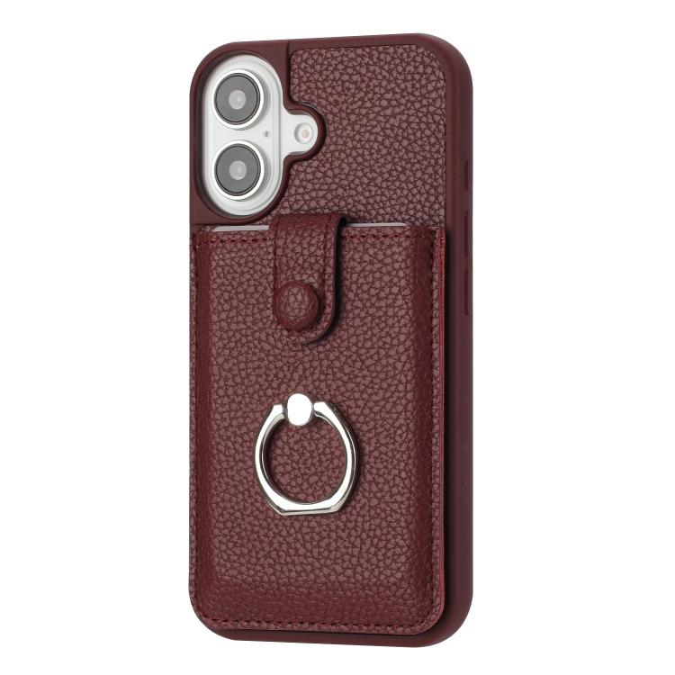 For iPhone 17 Litchi Texture Drawing Card Bag Ring Holder Phone Case