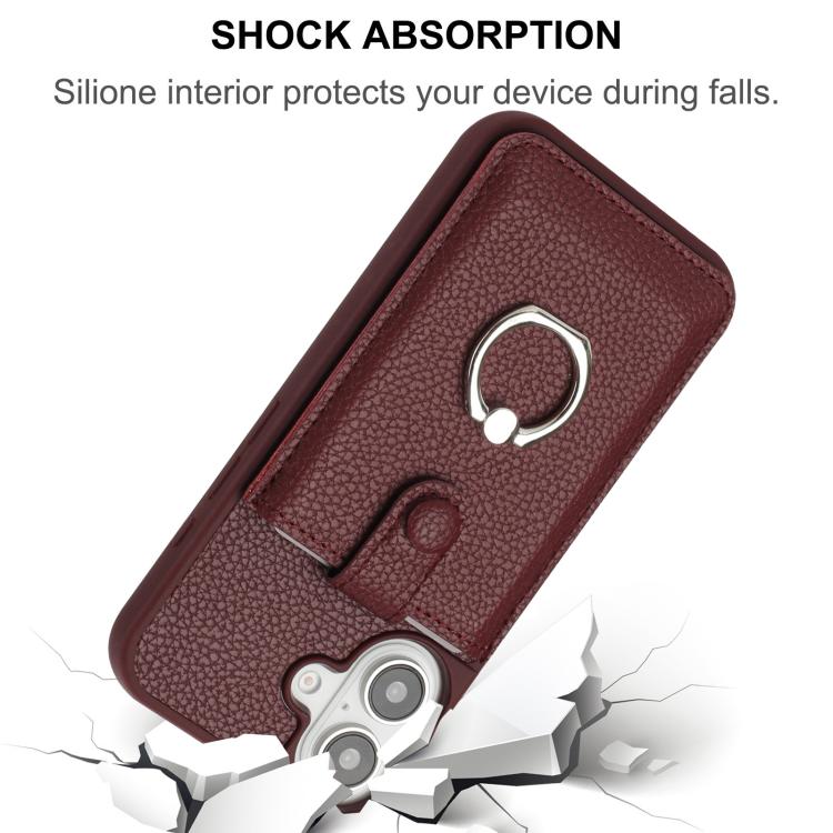 For iPhone 17 Litchi Texture Drawing Card Bag Ring Holder Phone Case