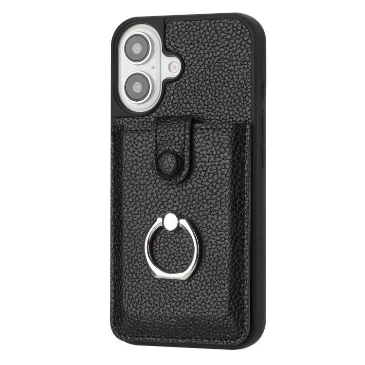 For iPhone 17 Litchi Texture Drawing Card Bag Ring Holder Phone Case