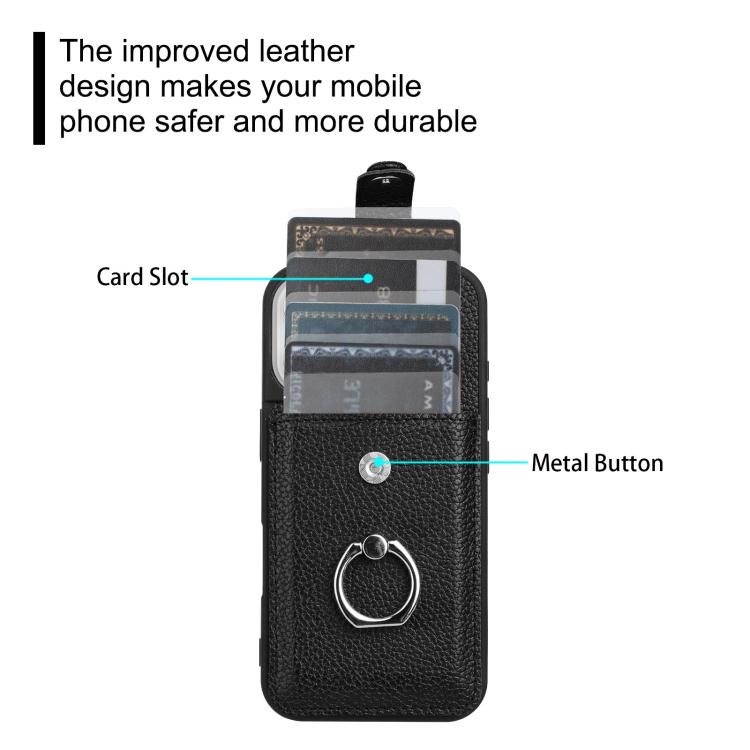 For iPhone 17 Litchi Texture Drawing Card Bag Ring Holder Phone Case