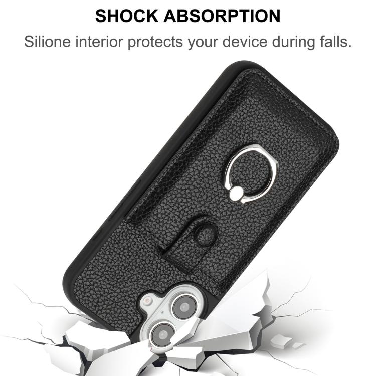 For iPhone 17 Litchi Texture Drawing Card Bag Ring Holder Phone Case