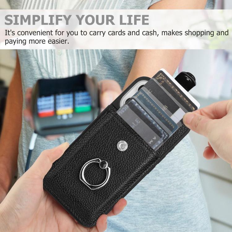 For iPhone 17 Litchi Texture Drawing Card Bag Ring Holder Phone Case