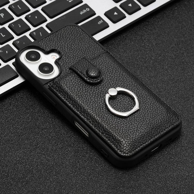 For iPhone 17 Litchi Texture Drawing Card Bag Ring Holder Phone Case
