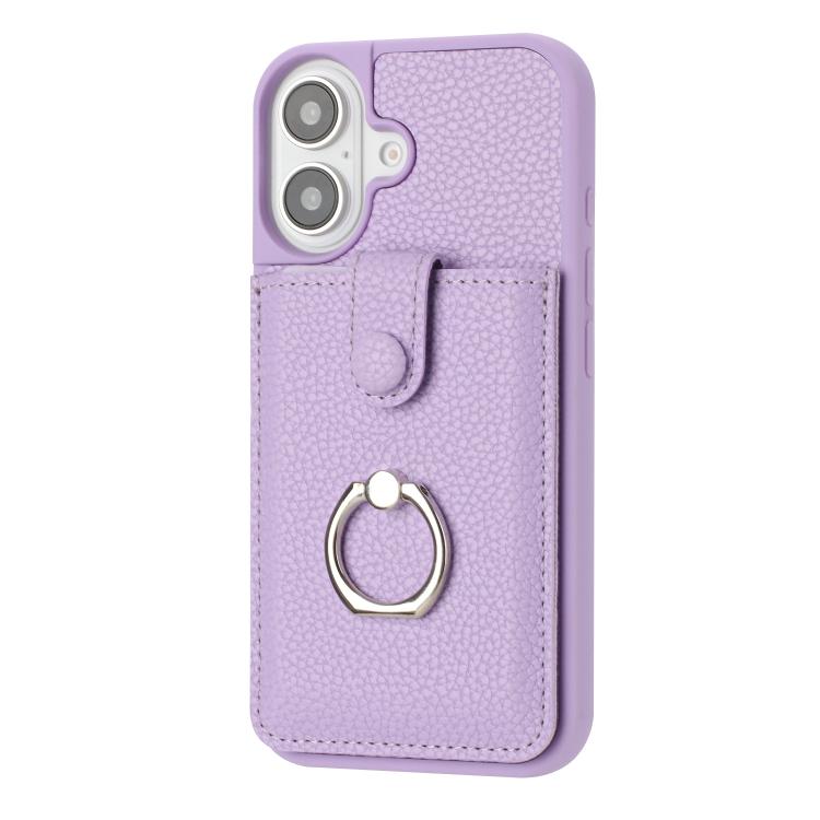 For iPhone 17 Litchi Texture Drawing Card Bag Ring Holder Phone Case