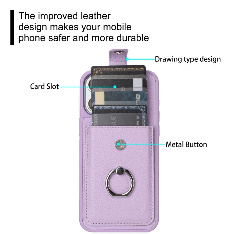For iPhone 17 Litchi Texture Drawing Card Bag Ring Holder Phone Case