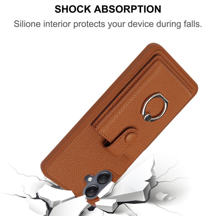 For Samsung Galaxy A07 / A06 Litchi Texture Drawing Card Bag Ring Holder Phone Case