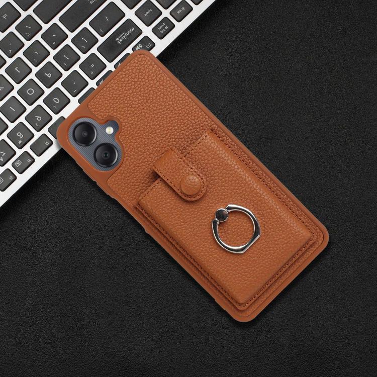 For Samsung Galaxy A07 / A06 Litchi Texture Drawing Card Bag Ring Holder Phone Case