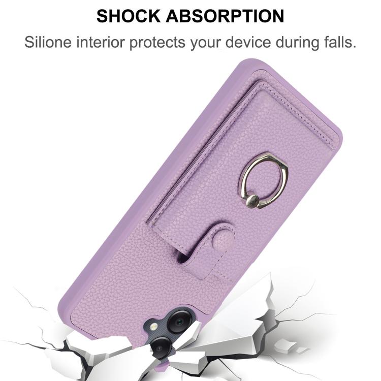 For Samsung Galaxy A07 / A06 Litchi Texture Drawing Card Bag Ring Holder Phone Case