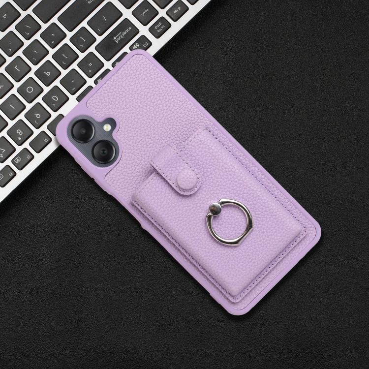 For Samsung Galaxy A07 / A06 Litchi Texture Drawing Card Bag Ring Holder Phone Case