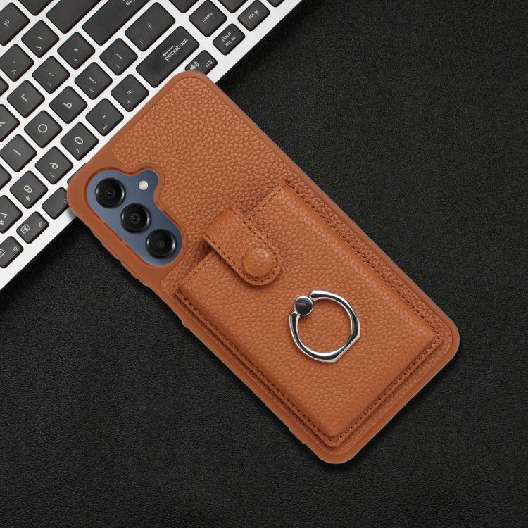 For Samsung Galaxy A57 5G Litchi Texture Drawing Card Bag Ring Holder Phone Case