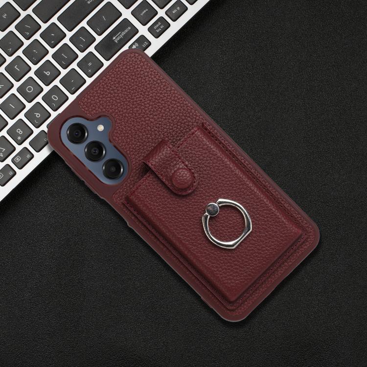 For Samsung Galaxy A57 5G Litchi Texture Drawing Card Bag Ring Holder Phone Case