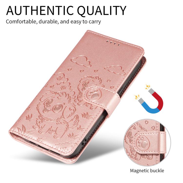 For iPhone 17 Pro Max Embossed Heart Dog RFID Blocking Wallet Leather Phone Case