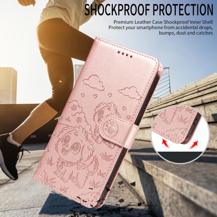 For iPhone 17 Pro Max Embossed Heart Dog RFID Blocking Wallet Leather Phone Case