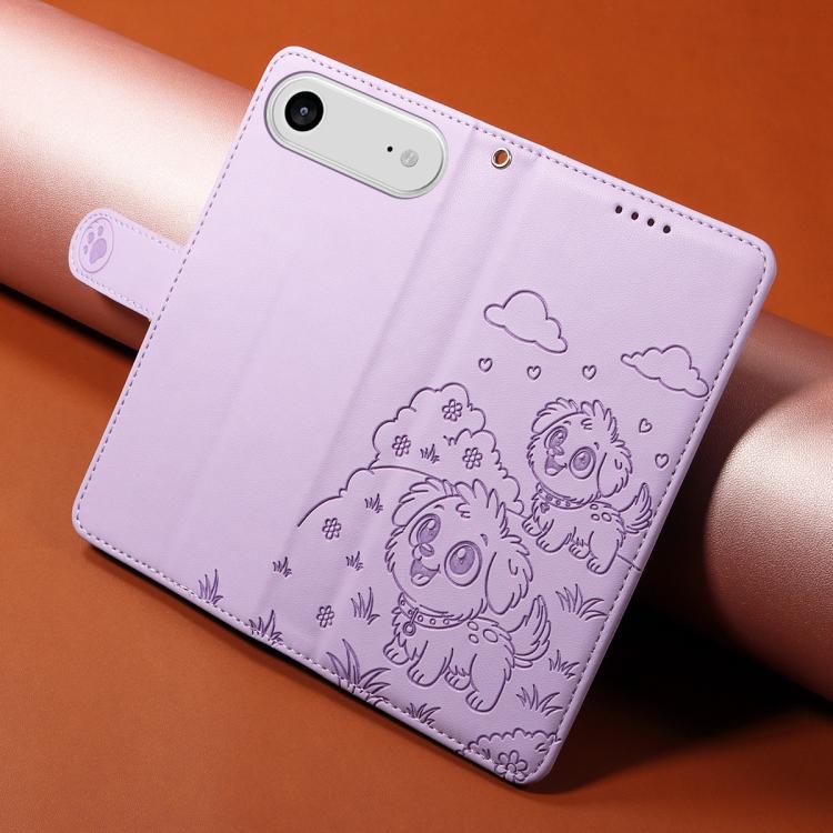 For iPhone Air Embossed Heart Dog RFID Blocking Wallet Leather Phone Case
