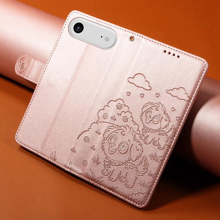 For iPhone Air Embossed Heart Dog RFID Blocking Wallet Leather Phone Case
