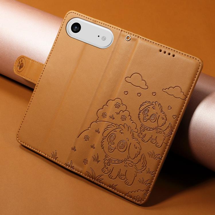 For iPhone Air Embossed Heart Dog RFID Blocking Wallet Leather Phone Case