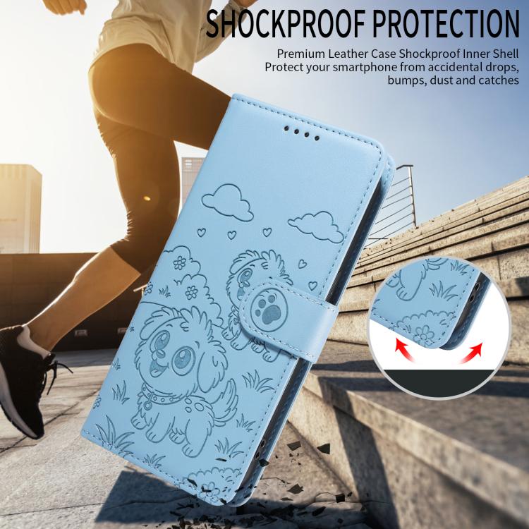 For iPhone 12 mini Embossed Heart Dog RFID Blocking Wallet Leather Phone Case