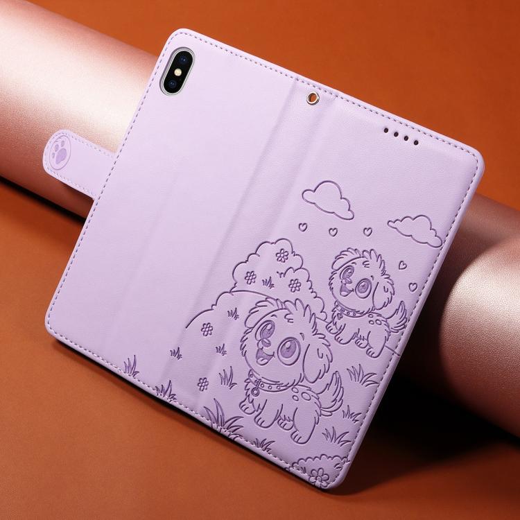 For iPhone X / XS Embossed Heart Dog RFID Blocking Wallet Leather Phone Case