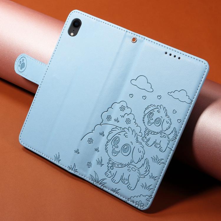 For iPhone XR Embossed Heart Dog RFID Blocking Wallet Leather Phone Case