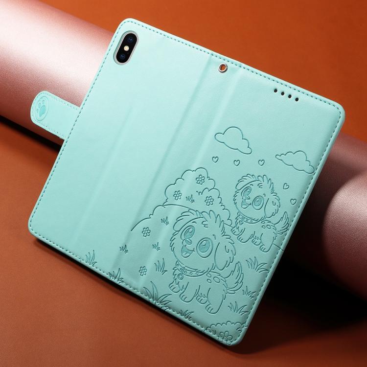 For iPhone XS Max Embossed Heart Dog RFID Blocking Wallet Leather Phone Case