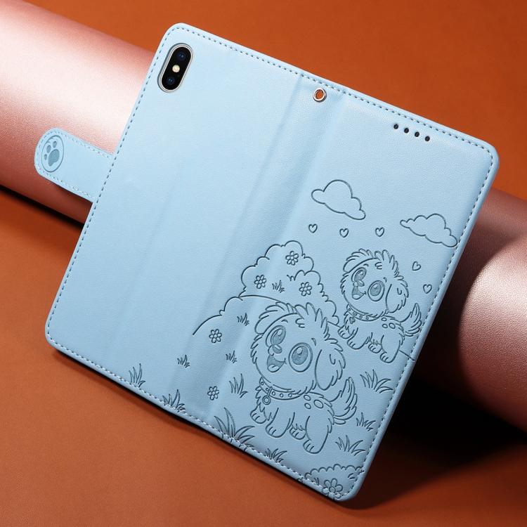 For iPhone XS Max Embossed Heart Dog RFID Blocking Wallet Leather Phone Case