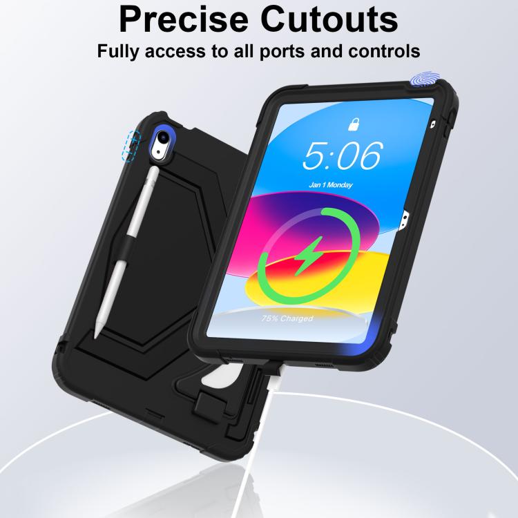 For iPad 2025 / 2022 Black Leopard  Silicone Hydric PC Tablet Case with Shoulder Strap