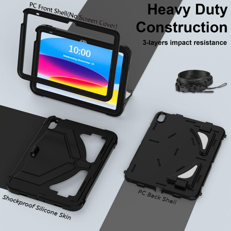 For iPad 2025 / 2022 Black Leopard  Silicone Hydric PC Tablet Case with Shoulder Strap