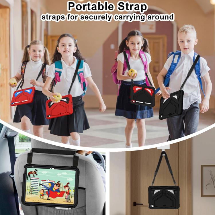 For iPad 2025 / 2022 Black Leopard  Silicone Hydric PC Tablet Case with Shoulder Strap