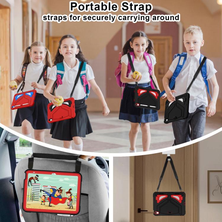 For iPad 2025 / 2022 Black Leopard  Silicone Hydric PC Tablet Case with Shoulder Strap