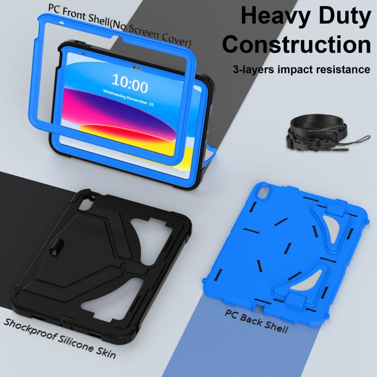 For iPad 2025 / 2022 Black Leopard  Silicone Hydric PC Tablet Case with Shoulder Strap