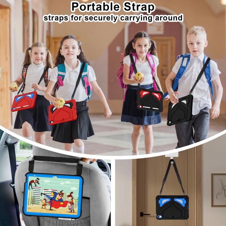 For iPad 2025 / 2022 Black Leopard  Silicone Hydric PC Tablet Case with Shoulder Strap