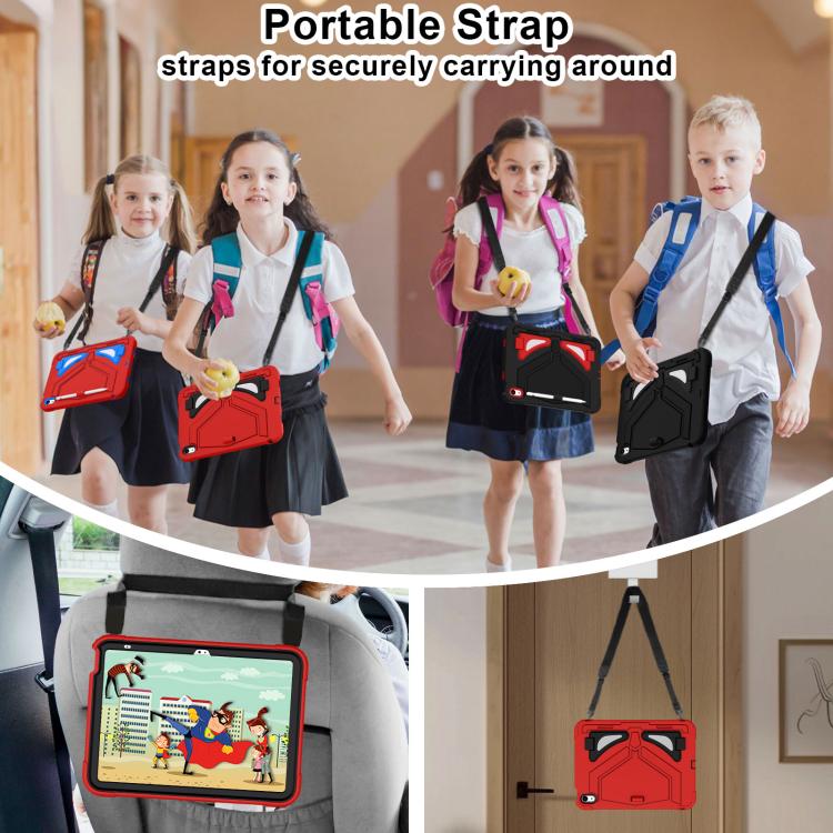 For iPad 2025 / 2022 Black Leopard  Silicone Hydric PC Tablet Case with Shoulder Strap