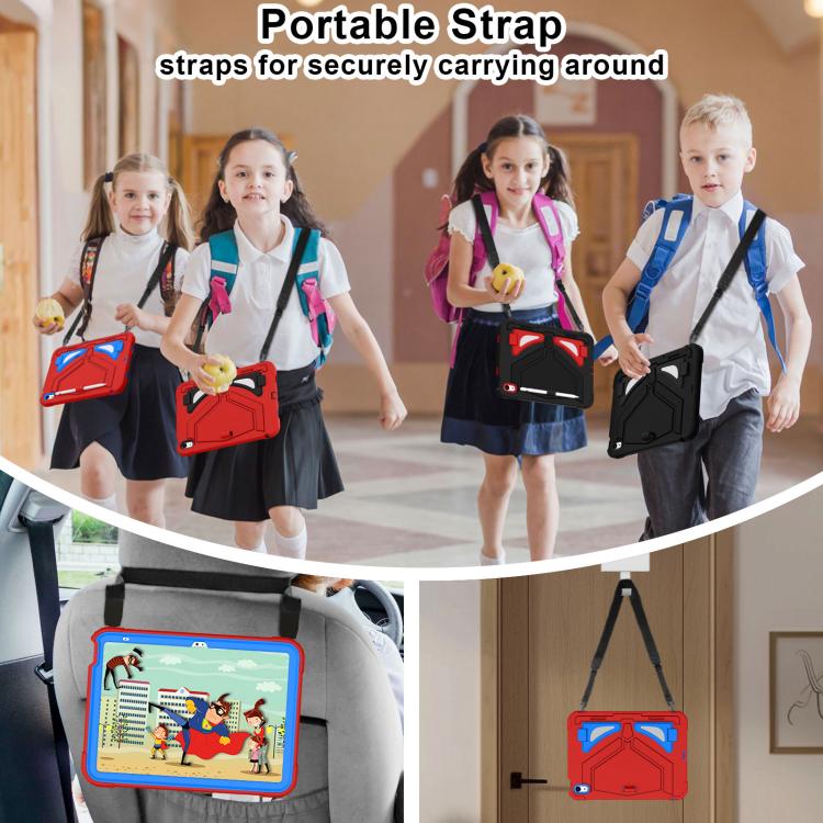 For iPad 2025 / 2022 Black Leopard  Silicone Hydric PC Tablet Case with Shoulder Strap