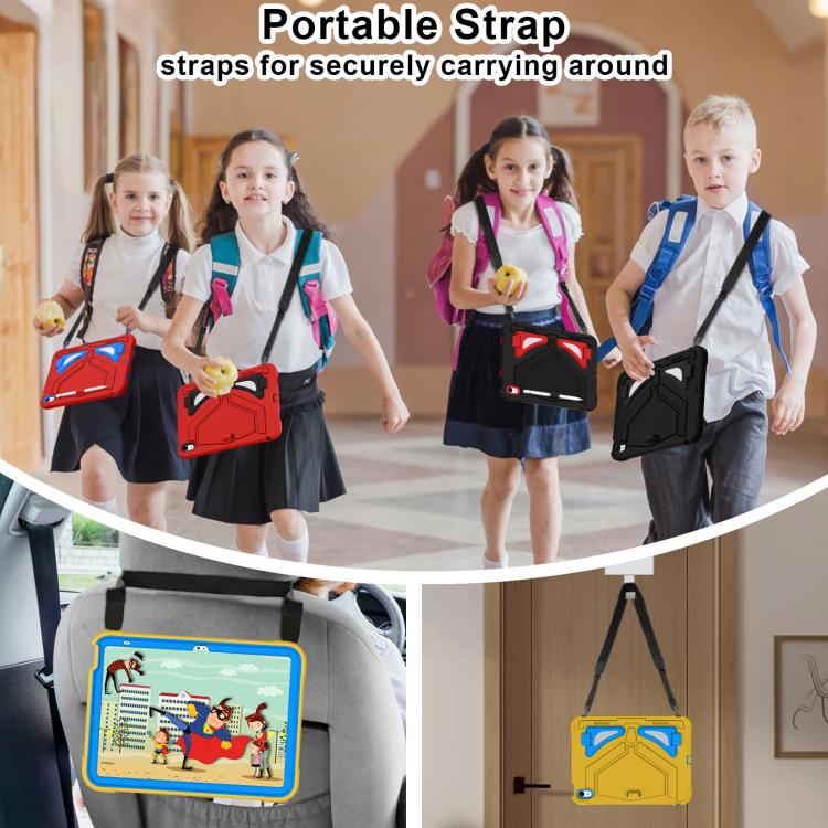 For iPad 2025 / 2022 Black Leopard  Silicone Hydric PC Tablet Case with Shoulder Strap