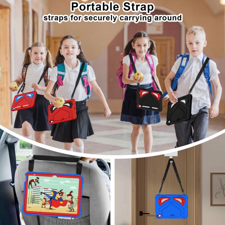 For iPad 2025 / 2022 Black Leopard  Silicone Hydric PC Tablet Case with Shoulder Strap
