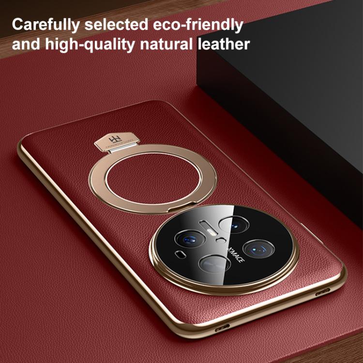 For Huawei Mate 60 Plain Leather MagSafe Holder Phone Case