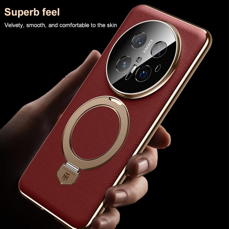 For Huawei Mate 60 Plain Leather MagSafe Holder Phone Case