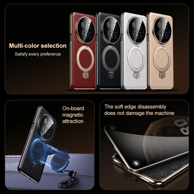 For Huawei Mate 60 Plain Leather MagSafe Holder Phone Case