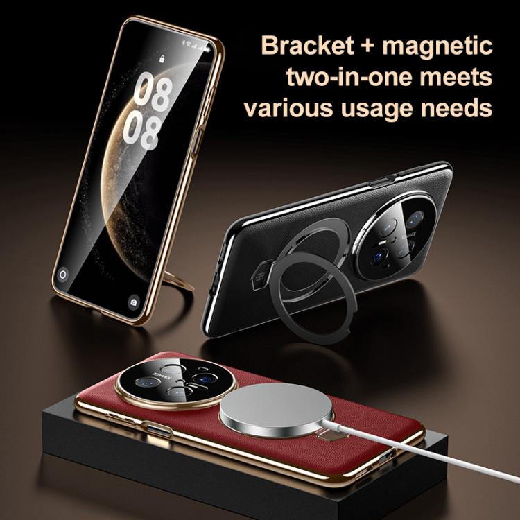 For Huawei Mate 60 Plain Leather MagSafe Holder Phone Case