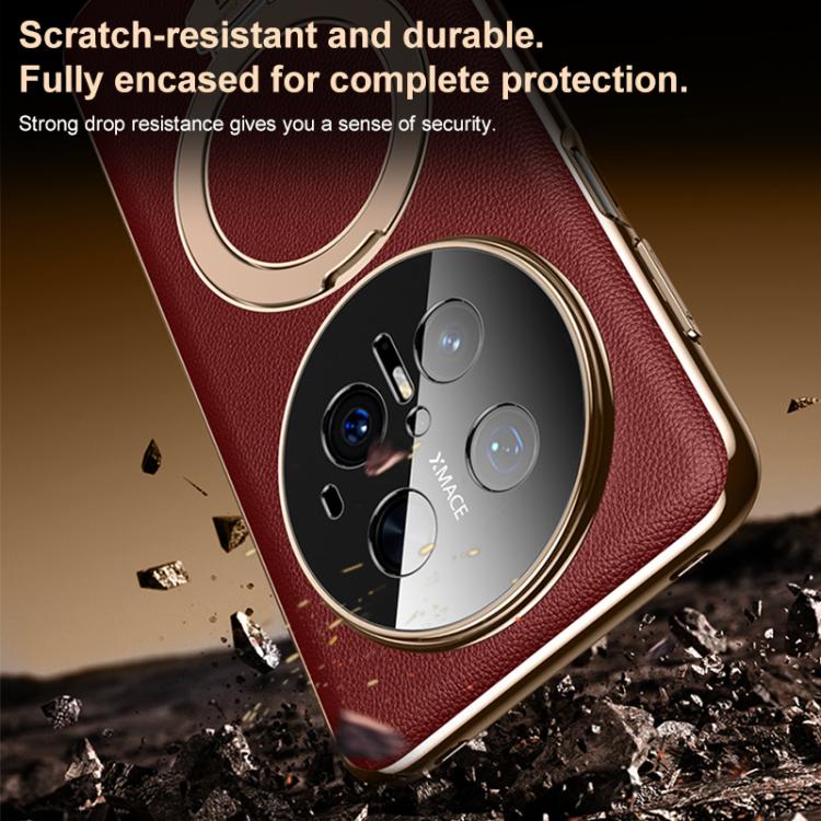 For Huawei Mate 70 Plain Leather MagSafe Holder Phone Case