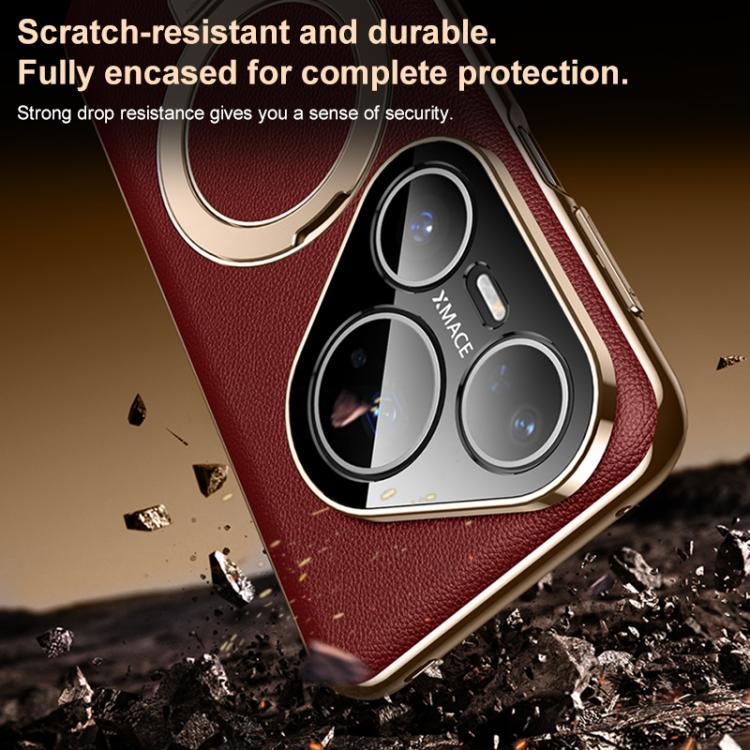 For Huawei Pura 70 Plain Leather MagSafe Holder Phone Case