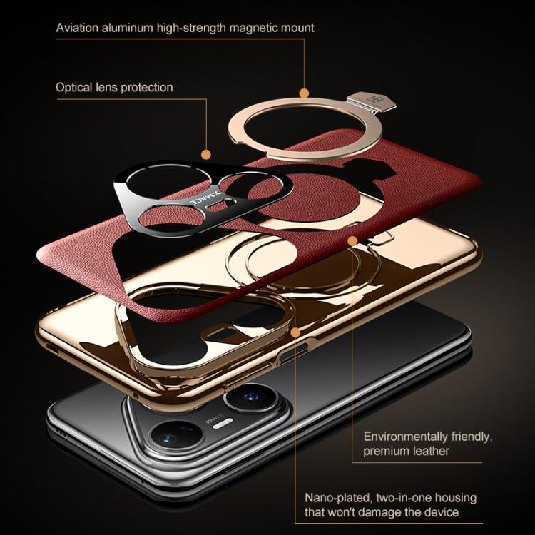 For Huawei Pura 70 Pro Plain Leather MagSafe Holder Phone Case