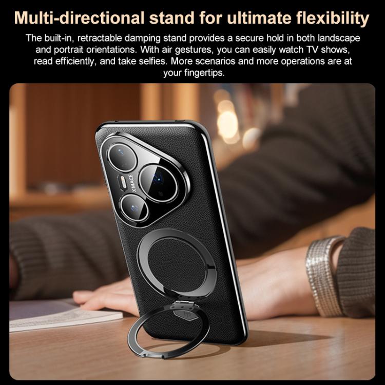For Huawei Pura 70 Pro Plain Leather MagSafe Holder Phone Case