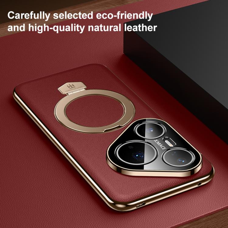 For Huawei Pura 70 Ultra Plain Leather MagSafe Holder Phone Case