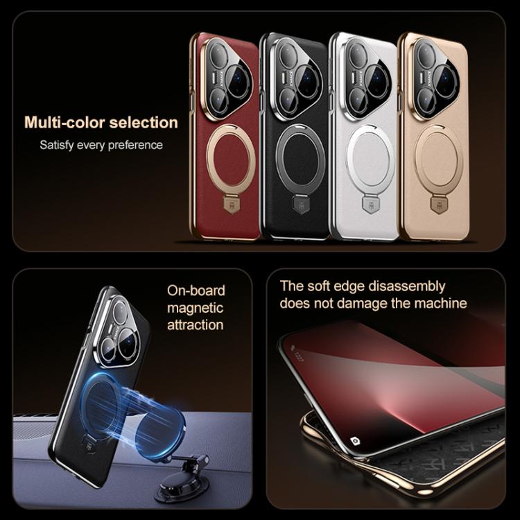 For Huawei Pura 80 Pro 5G Plain Leather MagSafe Holder Phone Case
