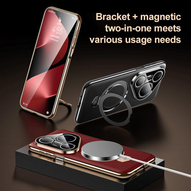 For Huawei Pura 80 Pro 5G Plain Leather MagSafe Holder Phone Case